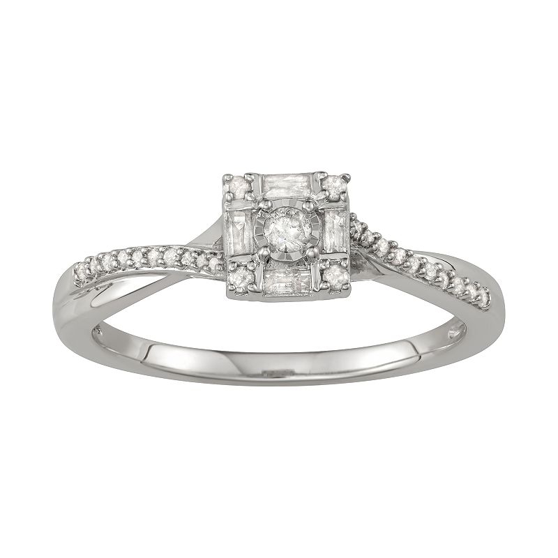 Sterling Silver 1/4 Carat T.W. Diamond Square Frame Ring, Womens, Size: 7,