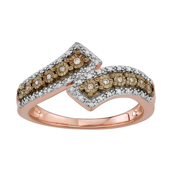 Rarities 1/6ctw White Diamond Bypass Band Ring - Rose Gold-Plated - Size 11