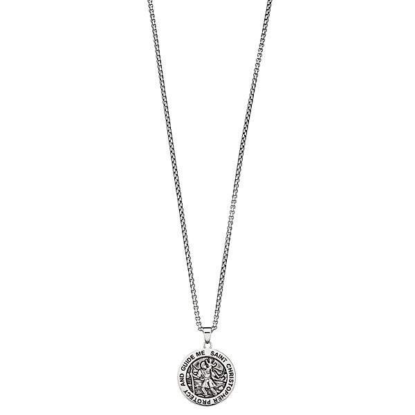 Stainless Steel St Christopher Disc Pendant Necklace