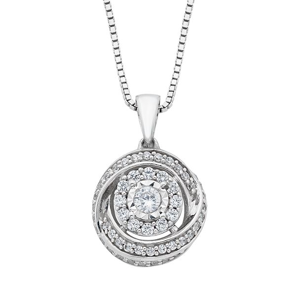 Diamond Splendor Sterling Silver Cubic Zirconia & Diamond Round Pendant