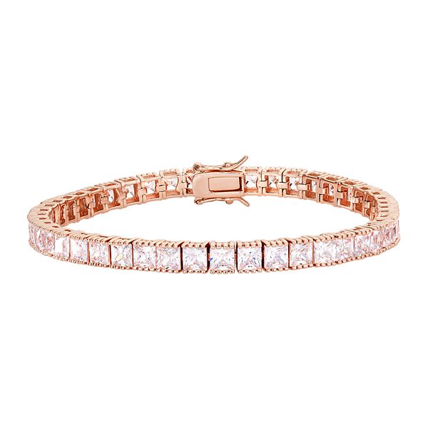 Monogram bracelet metallic rose gold with white zircons - Loisir