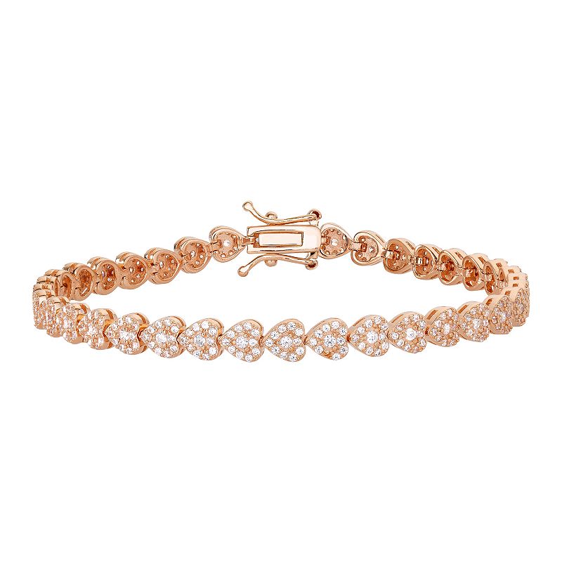 18k Rose Gold Over Silver Cubic Zirconia Heart Link Tennis Bracelet, Women