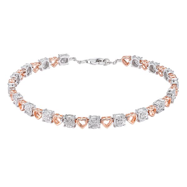 Diamond Heart Lock & Key Braided Mesh Bangle Bracelet (1/4 ct. t.w.) in  Sterling Silver & 14k Rose Gold-Plate