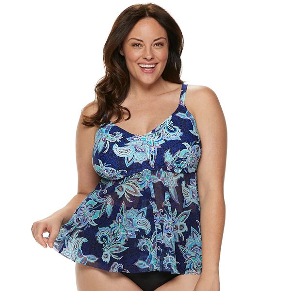 Plus Size Croft & Barrow® Flyaway Mesh Tankini Top