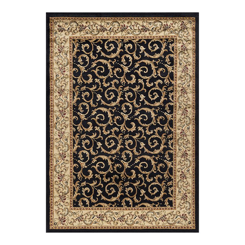 KHL Rugs Westminster Transitional Scroll Floral Rug, Black, 5X7 Ft