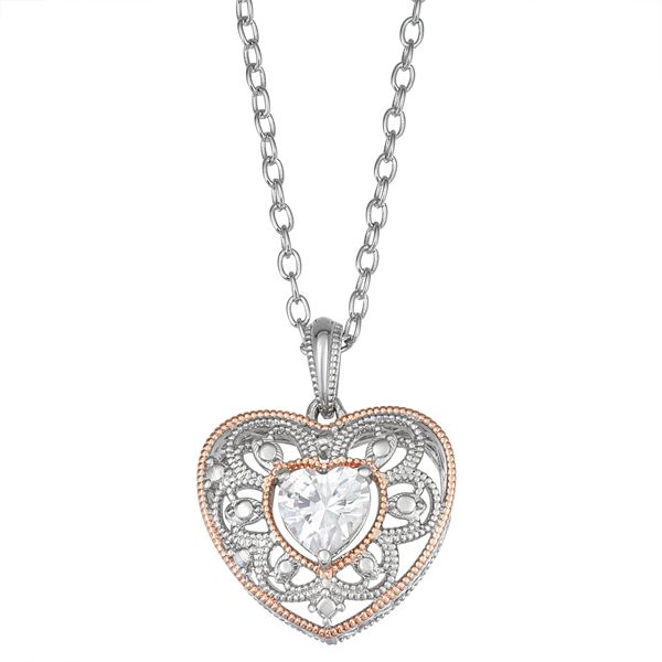 Lily & Lace Two Tone Cubic Zirconia Heart Pendant Necklace