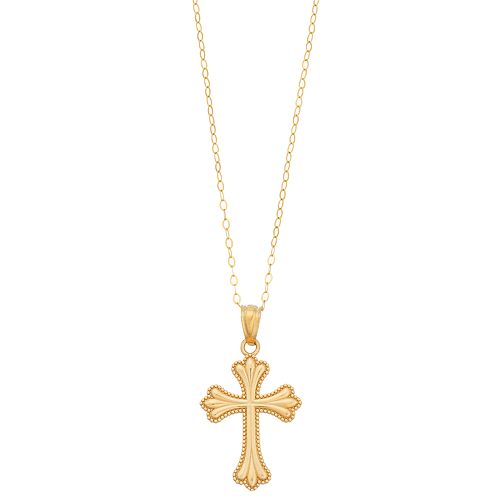 10k Gold Scalloped Cross Pendant Necklace