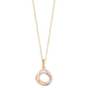 Tri Tone 10k Gold Cubic Zirconia Triple Ring Pendant
