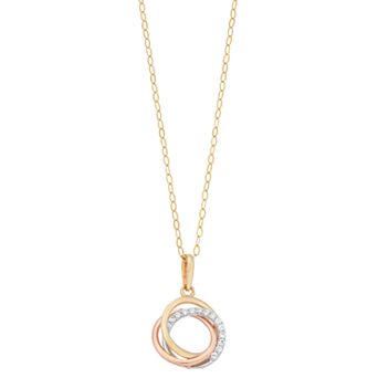 Tri Tone 10k Gold Cubic Zirconia Triple Ring Pendant