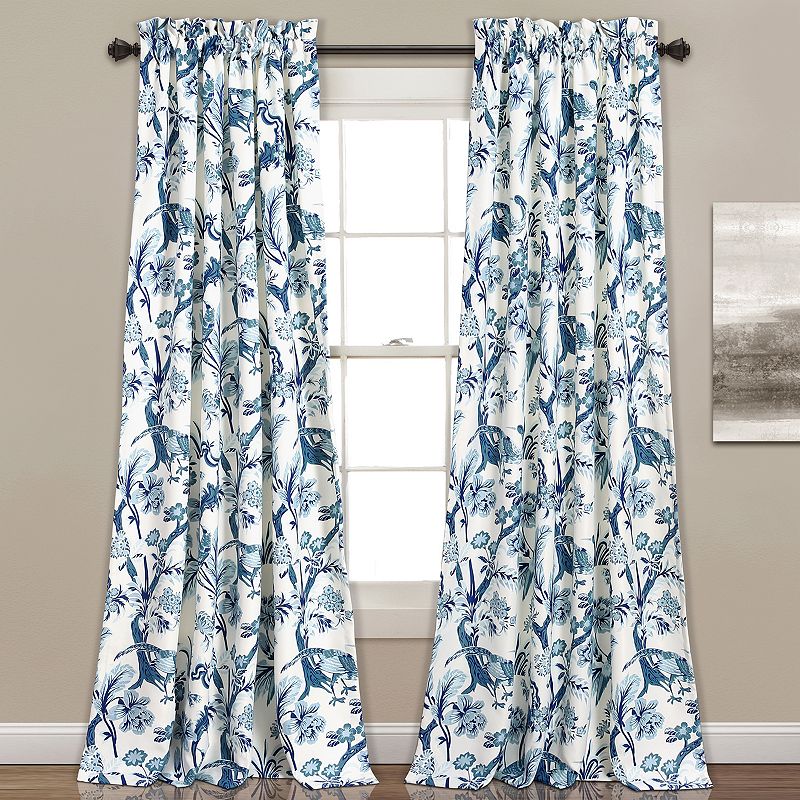 Lush Decor Dolores Room Darkening 108  x 52  + 2  Header Floral Blue 3  Rod Pocket Pair Window Panel