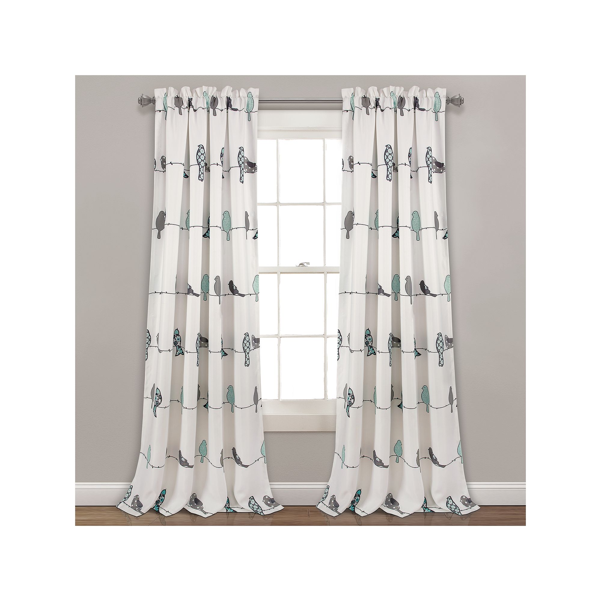 Lush Decor Rowley Birds Room Darkening Window Curtain Set, Blue