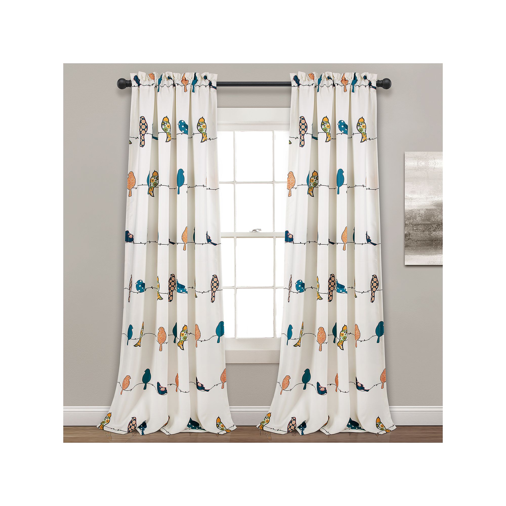 Lush Decor Rowley Birds Room Darkening Window Curtain Set, Multi