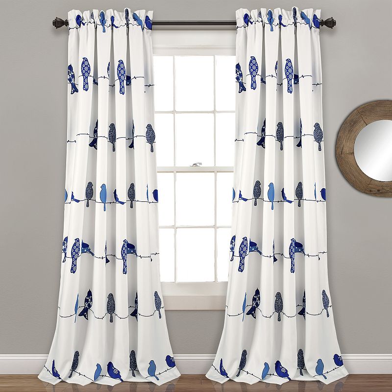 Lush Decor 2-pack Rowley Birds Room Darkening Window Curtain, Blue, 52X84