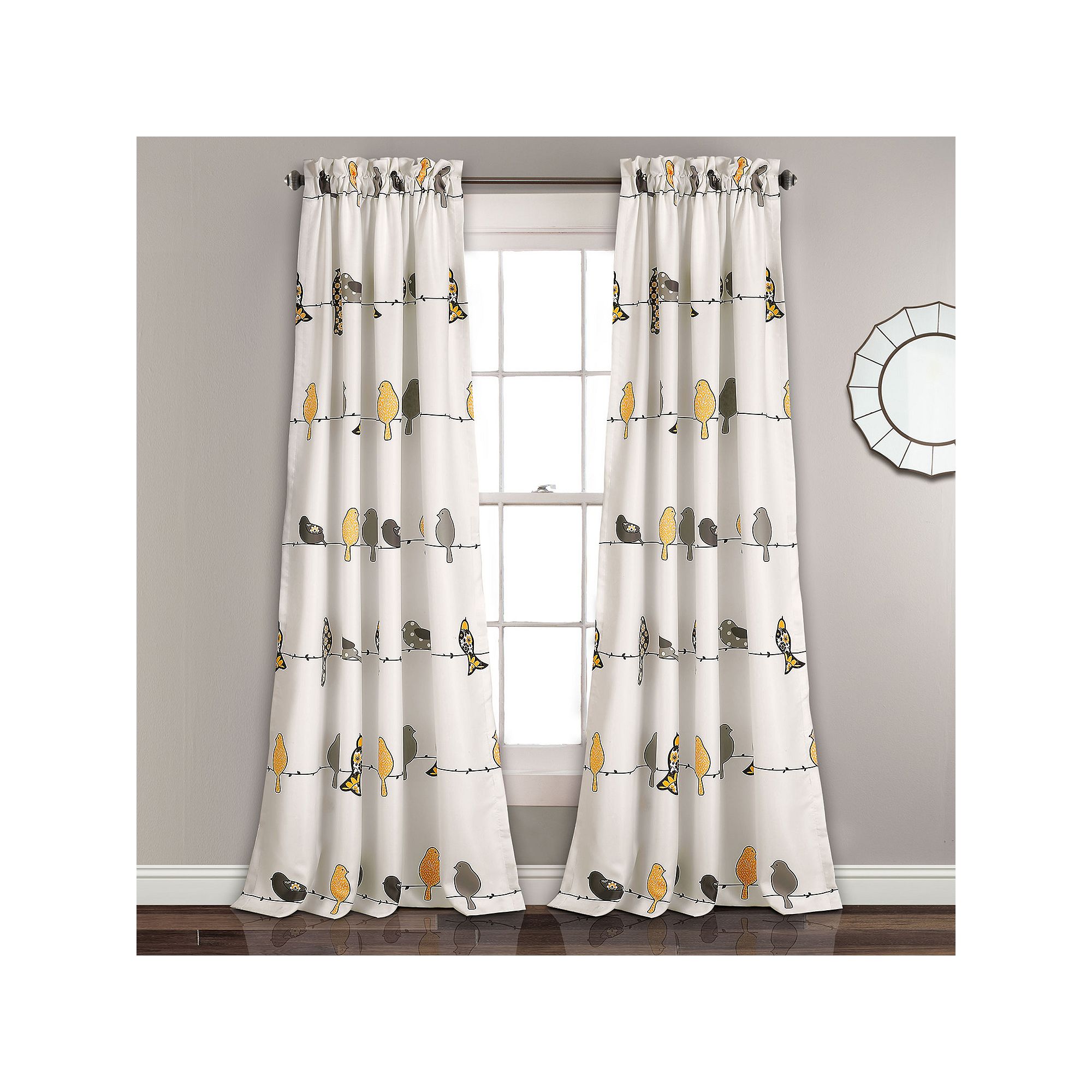 Lush Decor Rowley Birds Room Darkening Window Curtain Set, Yellow