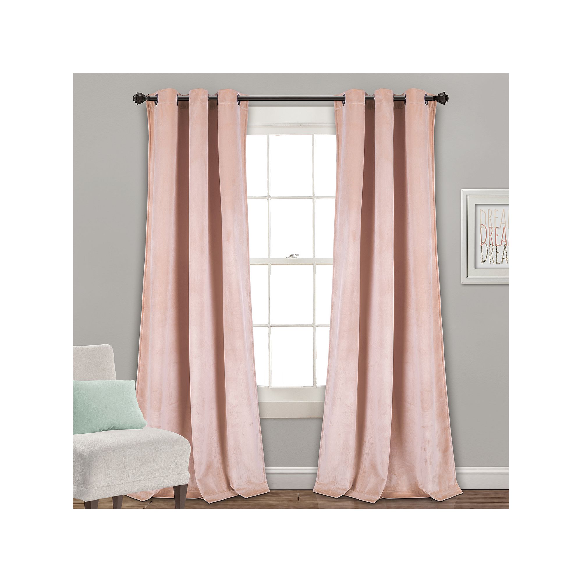 Lush Decor Prima Velvet Solid Room Darkening Window Curtains Set, Blush