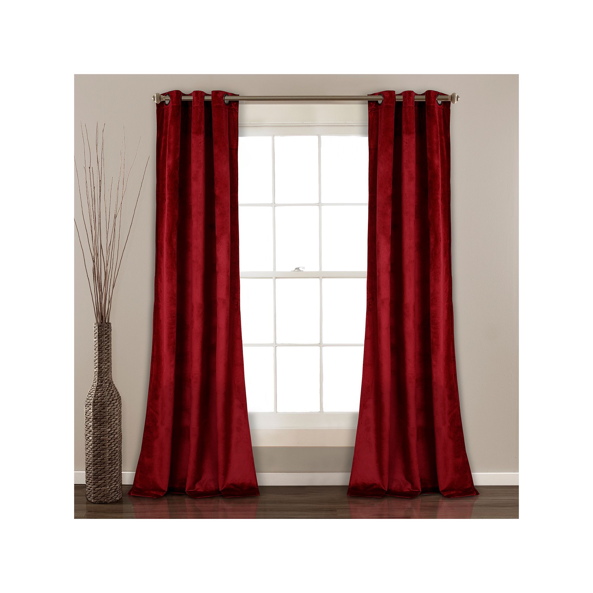 Lush Decor Prima Velvet Solid Room Darkening Window Curtains Set, Red