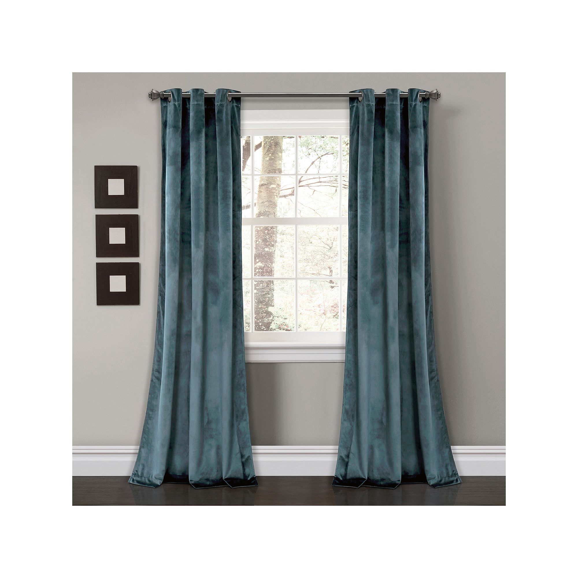 Lush Decor Prima Velvet Solid Room Darkening Window Curtains Set, Grey Blue