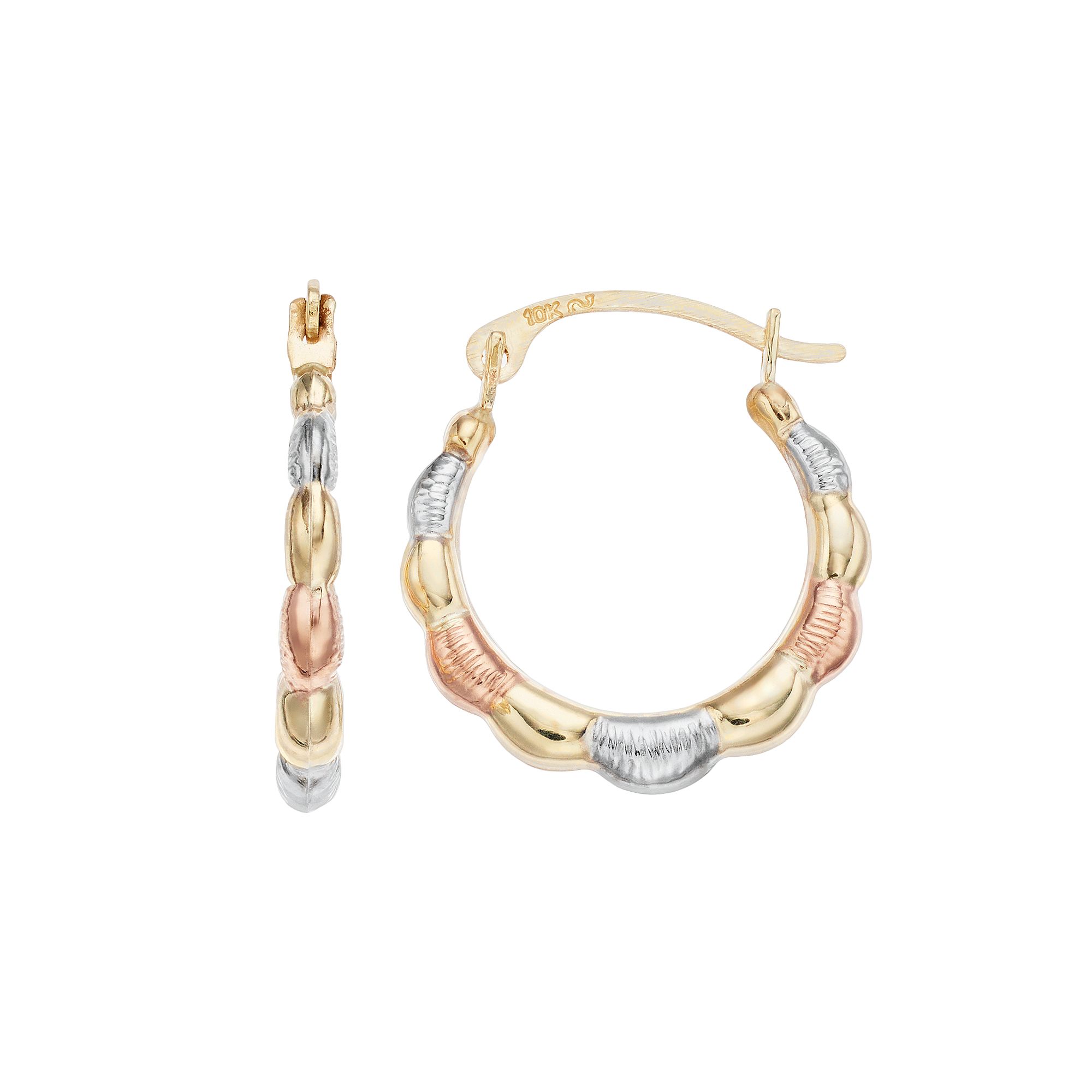 Taylor Grace 10k Scalloped Tri-Color Hoop Earrings, Womens, 10k Gold