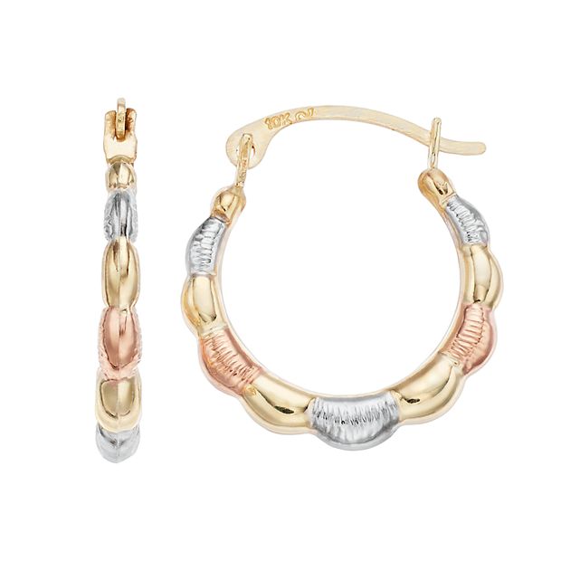 Taylor Grace 10k Scalloped Tri-Color Hoop Earrings