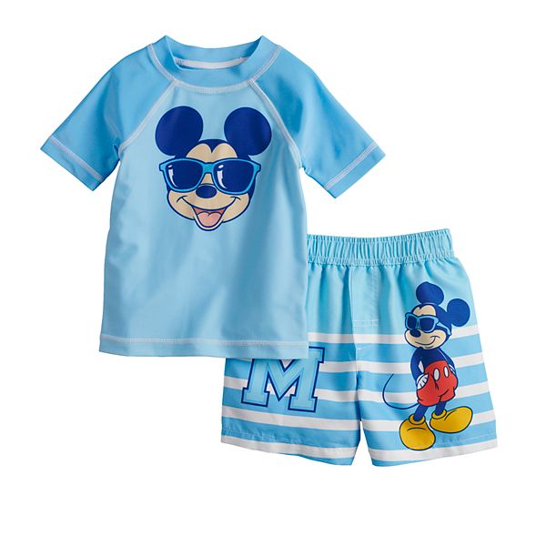 Mickey Mouse Little Boys Toddler Rash Guard and Swim Trunks Set 