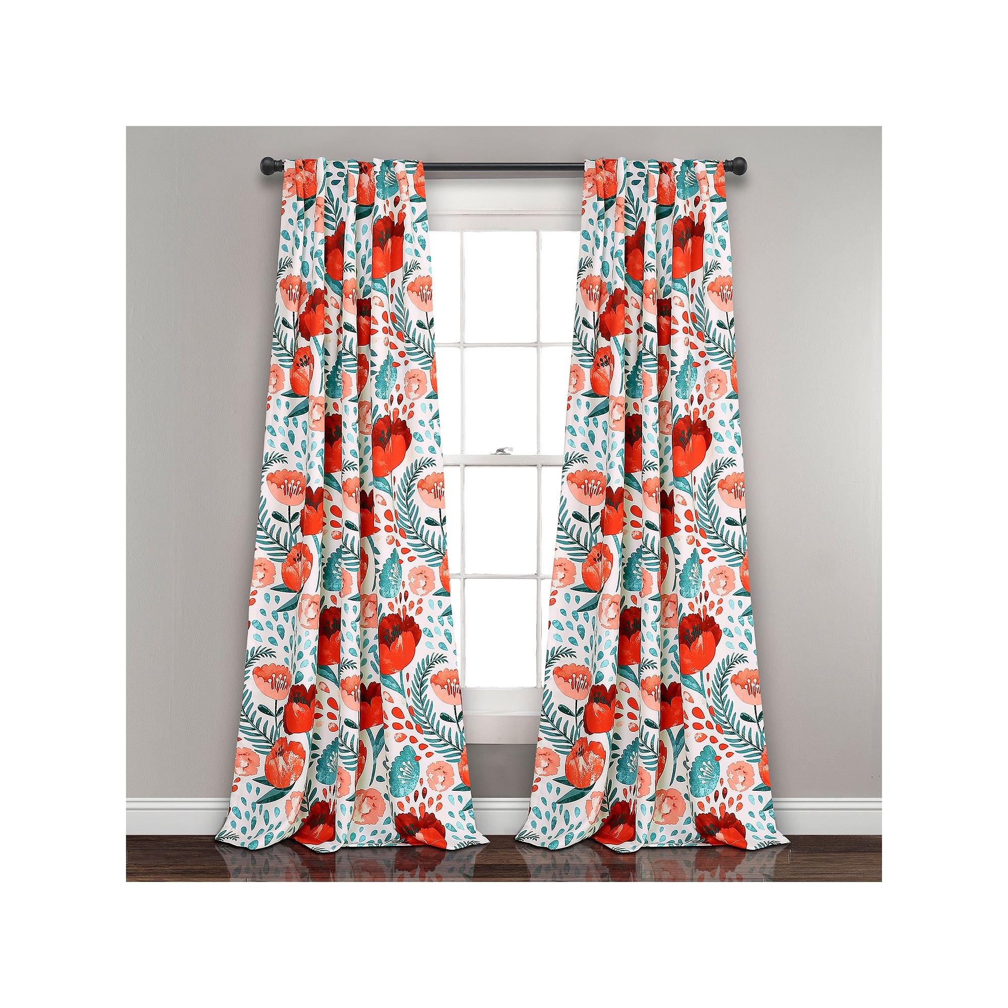 Lush Decor Poppy Garden Room Darkening Window Curtain Set, Multi