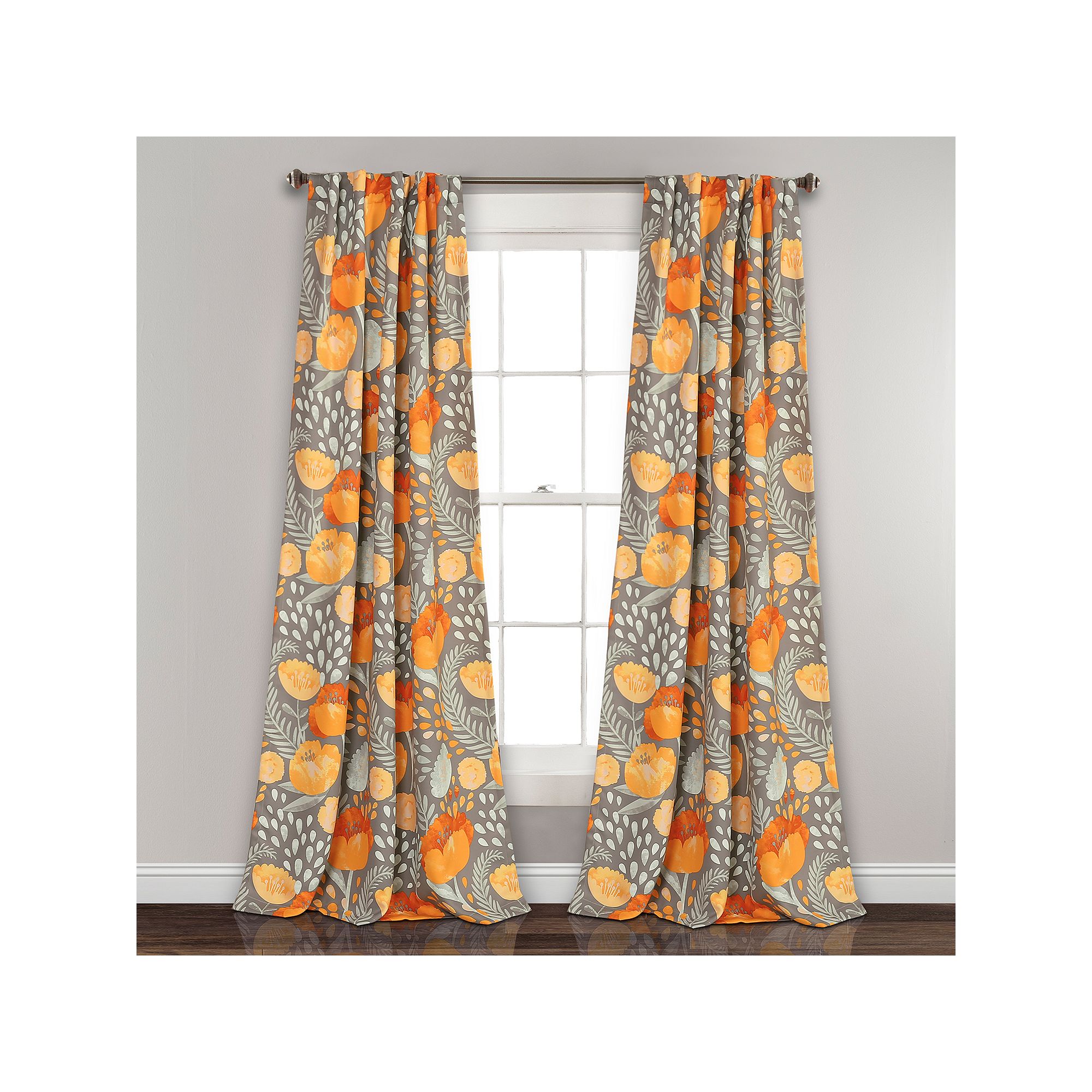 Lush Decor Poppy Garden Room Darkening Window Curtain Set, Yellow