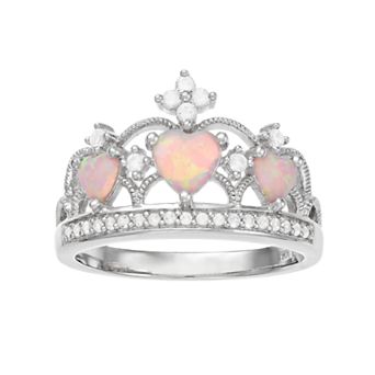 LeRose by Lexi and Rose Sterling Silver Lab-Created Pink Opal & White Sapphire Crown Ring
