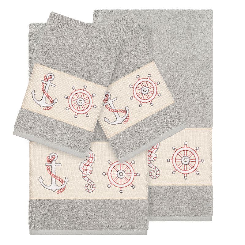 Linum Home Textiles 4-piece Turkish Cotton Easton Embellished Towel Set, Mu