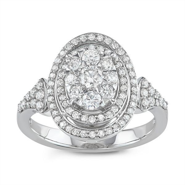 Lovemark 10k White Gold 1 Carat T.W. Diamond Tiered Oval Halo Ring
