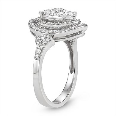 Lovemark 10k White Gold 1 Carat T.W. Diamond Tiered Oval Halo Ring