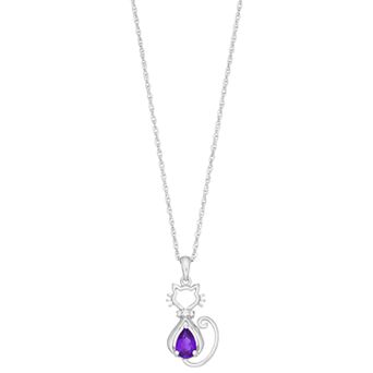 LeRose by Lexi and Rose Sterling Silver Gemstone & Lab-Created White Sapphire Cat Pendant