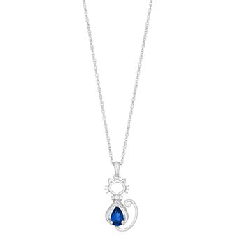 LeRose by Lexi and Rose Sterling Silver Gemstone & Lab-Created White Sapphire Cat Pendant