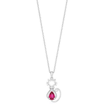 LeRose by Lexi and Rose Sterling Silver Gemstone & Lab-Created White Sapphire Cat Pendant