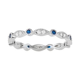 Sterling Silver Lab-Created Blue Spinel & Cubic Zirconia Geometric Ring