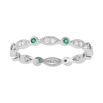Sterling Silver Lab-Created Green Spinel & Cubic Zirconia Geometric Ring