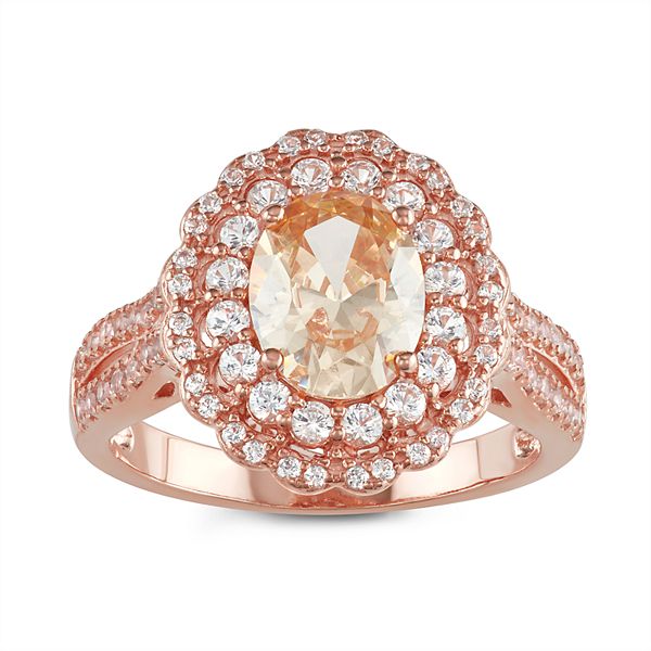 14k Rose Gold Over Silver Champagne Cubic Zirconia & Lab-Created White  Sapphire Ring