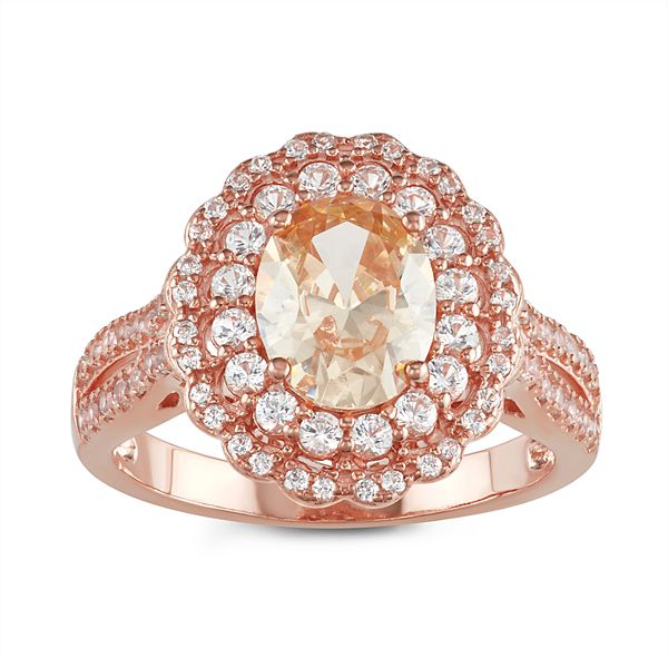 Cubic Zirconia Silver Ring Gemstone 14K Rose Gold Plated 3 Size Available 