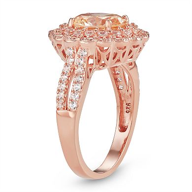 14k Rose Gold Over Silver Champagne Cubic Zirconia & Lab-Created White Sapphire Ring