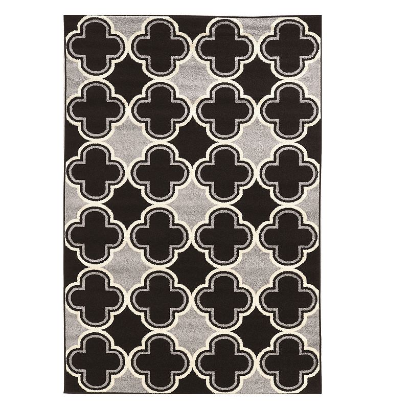 Linon Claremont Quatrefoil Rug, Black, 8X10 Ft