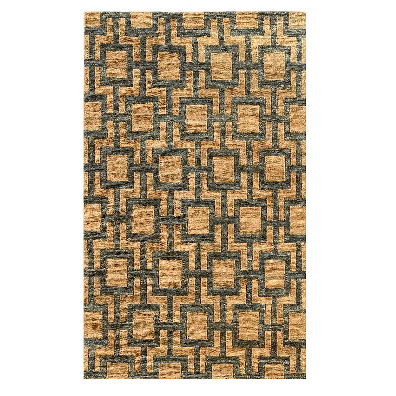 Linon Soumak Geometric Jute Rug, Beig/Green, 8X11 Ft