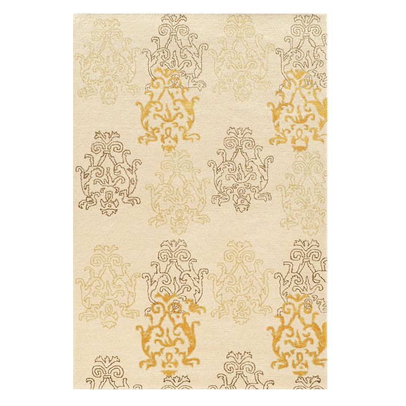 Linon RUGAE2423 2 x 3 ft. Aspire Wool Damask Rug - Cream & Gold