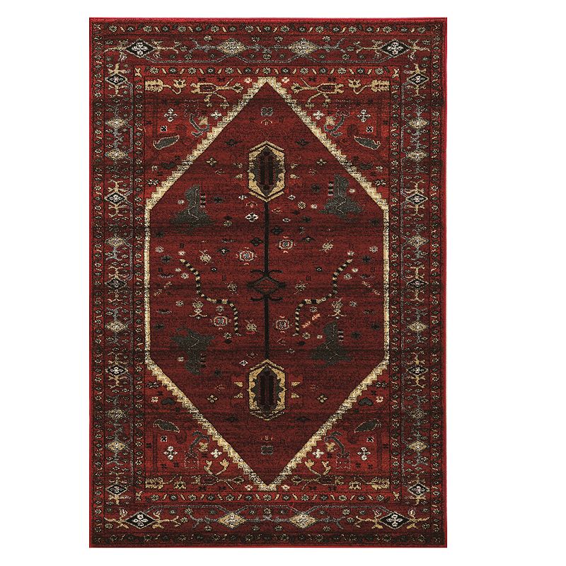 Linon Serape Framed Hexagon Rug, Red, 8X10 Ft