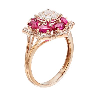 14k Rose Gold Over Silver Lab-Created Ruby Flower Ring