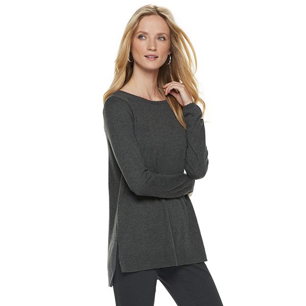 Women's ELLE™ Lace-Trim Bow Tunic Sweater