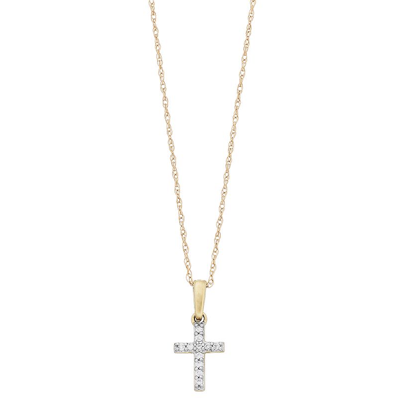 Two Tone 10k Gold Diamond Accent Cross Pendant Necklace, Womens, Size: 18