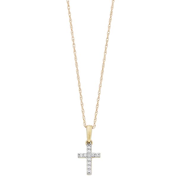 Two Tone 10k Gold Diamond Accent Cross Pendant Necklace