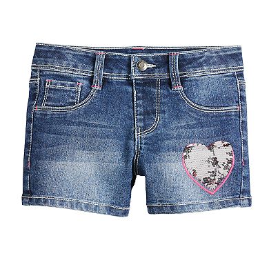 Girls 4-12 Sonoma Goods For Life® Flip-Sequin Heart Denim Shortie Shorts