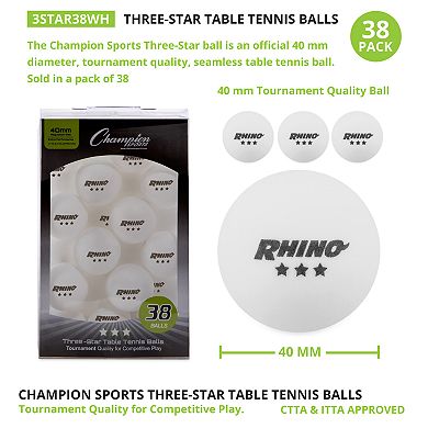 Champion Sports 3 Star Tournament Table Tennis Ball Set - White