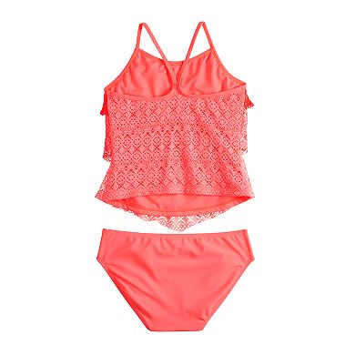 Girls 4-16 & Plus Size SO® Coral Crochet Tankini Top & Bottoms Swimsuit Set