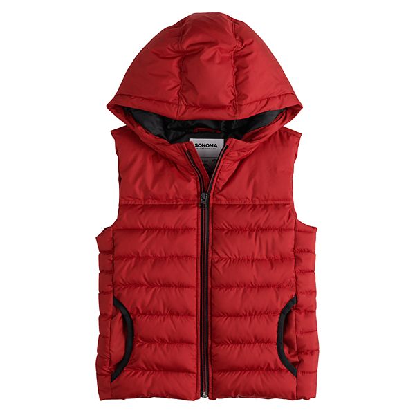 boys red hooded vest